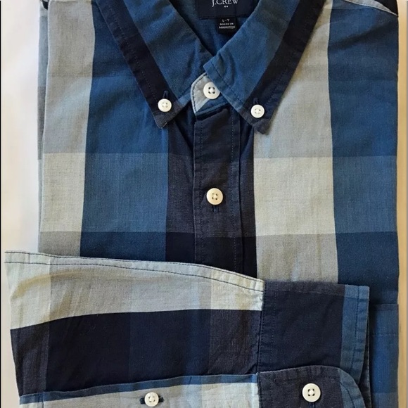 J.Crew Men Dress Shirt Long Sleeve Slim Fit Large Blue Plaid Check - Picture 9 of 13